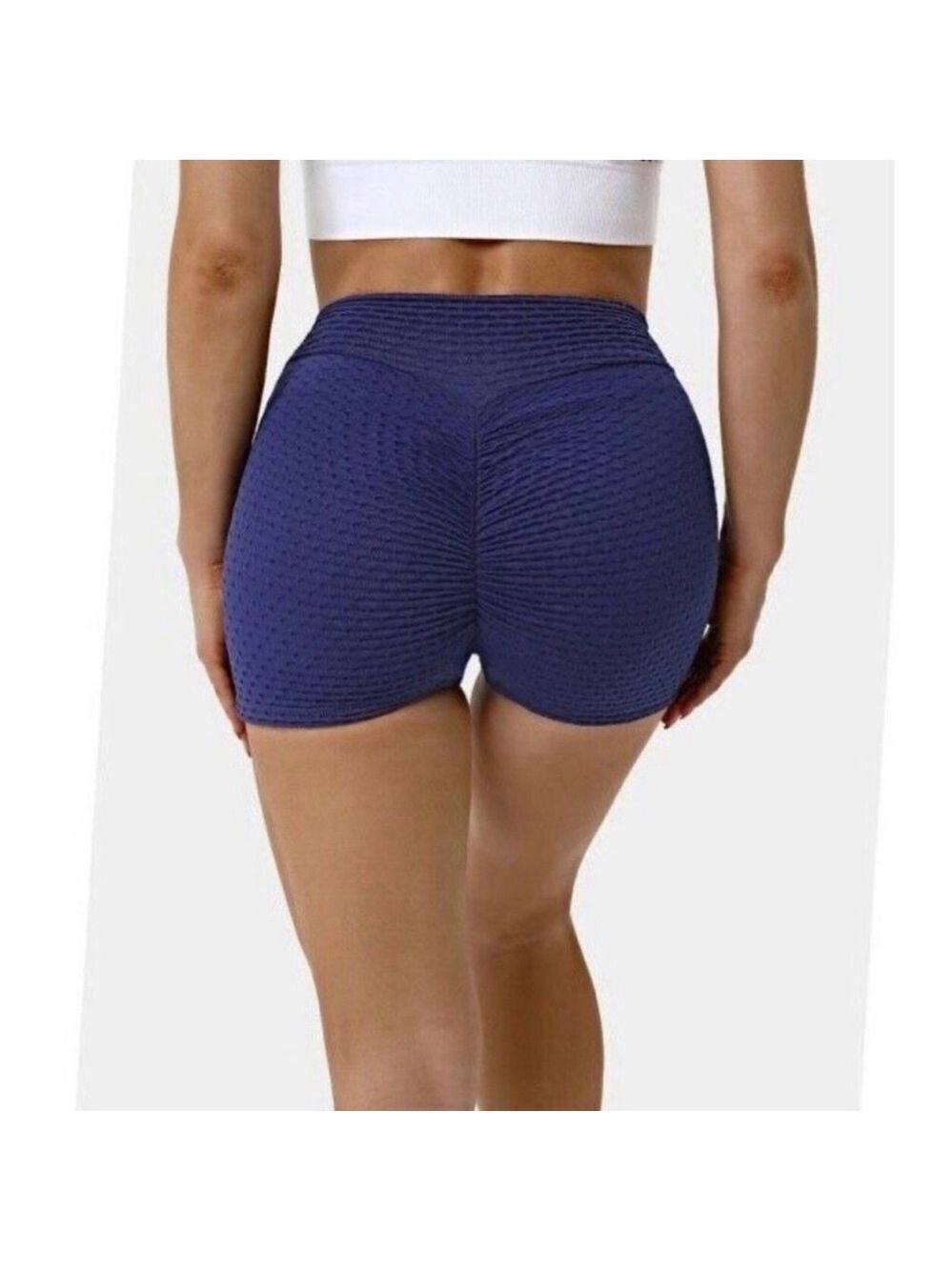 Halara Mid Rise Crossover Ruched Textured Peach Lifting Shorts in Navy Sz Large - Picture 7 of 7